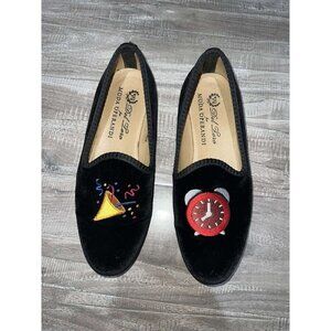 DEL TORO X MODA OPERANDI Italy  Black Velvet Graphic Print Loafers Size 7
